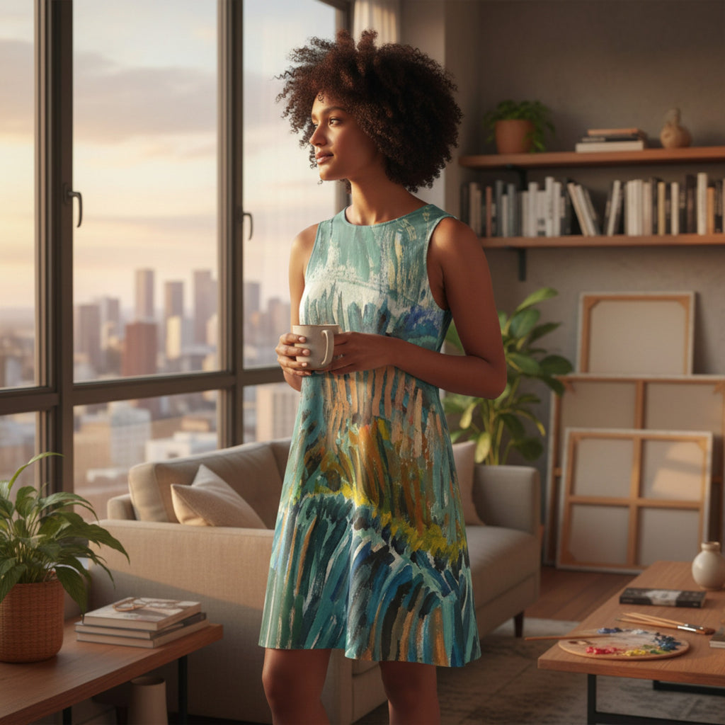 Palm Fronds A Line Dress