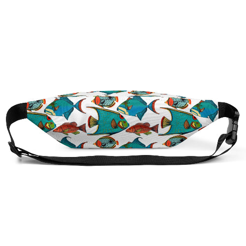 Fanny pack with fish pattern on a white background
