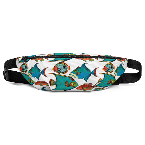 Fanny pack with fish pattern on a white background