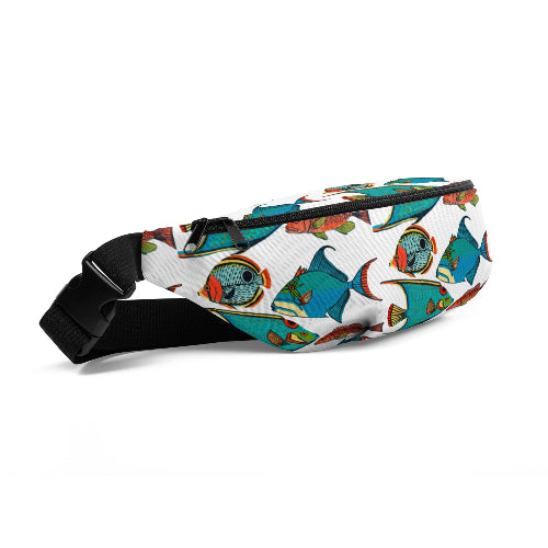 Fanny pack with fish pattern on a white background