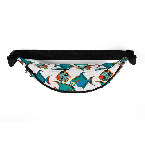 Fanny pack with fish pattern on a white background
